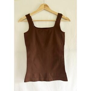 Brown Tank Top Square Neck Sleeveless Casual Layering Top Women's L‎